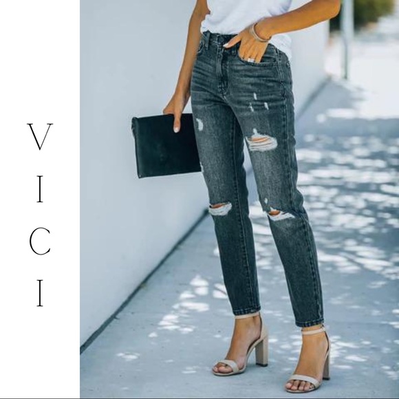 KanCan by Vici Dolls High Waist Mom Distressed Denim- “Kash” - Picture 1 of 7